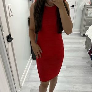 Red Midi Dress with Gold Zipper Size 7/8